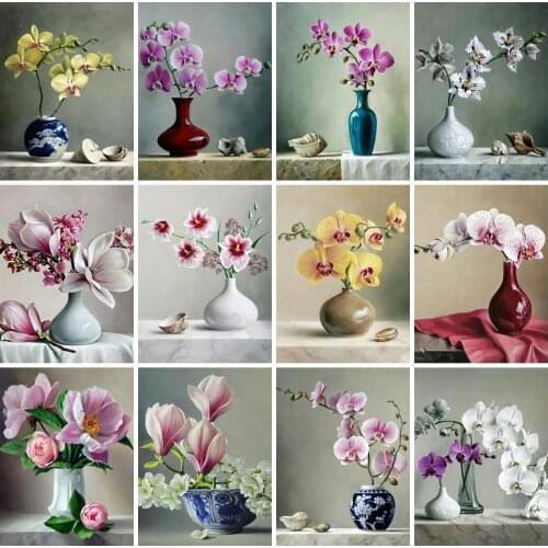 5D Square/Round Diamond Painiting Flowers Cross Stitch Diamond Embroidery Vase Picture Rhinestones Orchid Mosaic Art Hobby Gift