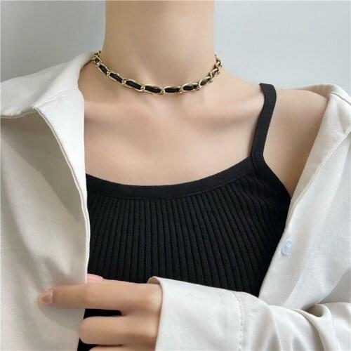 Woven Leather Hip-hop Short Necklace Fashion Temperament Thick Chain Clavicle Chain Personality Minority Jewelry