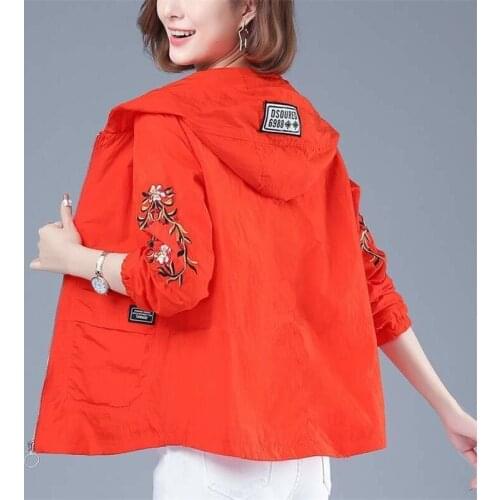 Thin Short Jackets for Women Retro Hooded loose embroidery Female short Coats breathable sun protection Womens Outwear Jacket