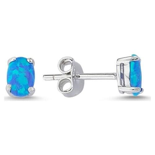 KUTAYDAN 6x4mm Oval Opal Engagement Earrings 925 Sterling Silver