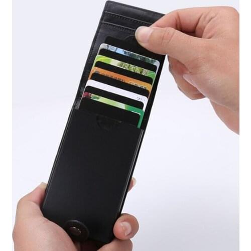 Hot sale Women Men RFID Card Holders Stack Up Pull Out Mini Cascading Wallet ID Cash Cardholder Crazy Horse PU Leather Purses