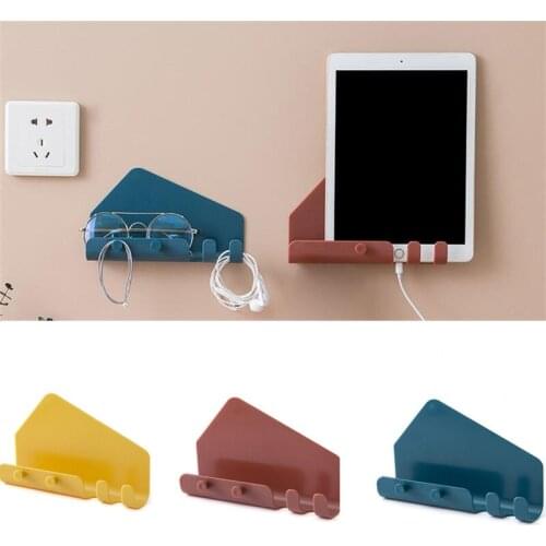 Wall Mounted Mobile Phone Charging Holder Plug Earphone Cable Organizer Storage Box Multifunction Self-adhesive Holder Stand