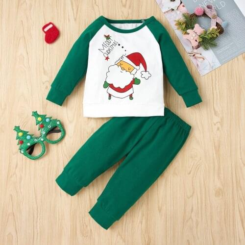 2021 Print Santa Long Sleeve Babies Sets Autumn Winter Clothing For Newborn Christmas Suit Green Toddler Girls Boys Outfit 1-4Y