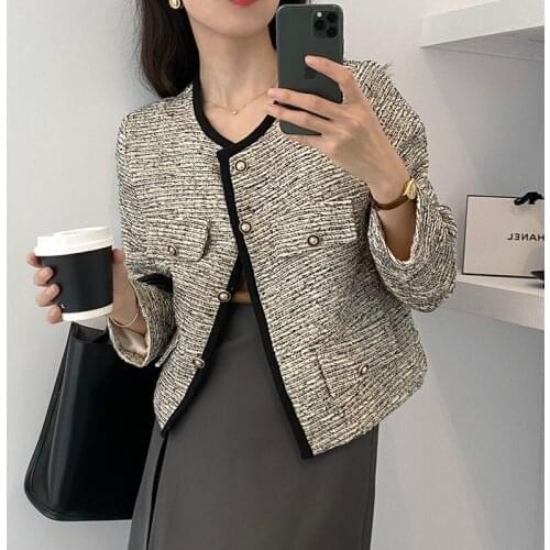 Small fragrance coat womens 2021 autumn new fashion Hepburn celebrity top 8208