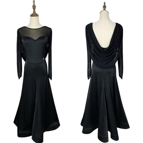 Latin Dance Dress Adults Black Backless Tassels Long Sleeve Skirts Latin Dance Competition Dresses Clothes Stage Wear DQS4941