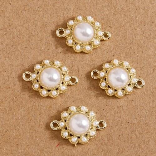 5pcs 19*13mm Alloy Charms Connectors Imitation Pearls Flower Pendants for DIY Jewelry Making Necklaces Bracelets Craft Accessory