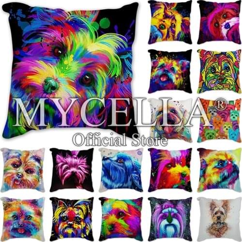 Colorful dog Cushion Cover 45*45cm Decorative Retro Yorkie Dog Poster Pillows Reversible Pillowcase Home Decor Cushion Covers