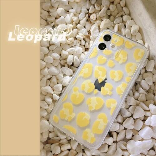 Retro Yellow leopard art Transparent Japanese Phone Case For iPhone 11 12 Pro Max Xr Xs Max 7 8 Plus 7Plus case Cute Soft Cover