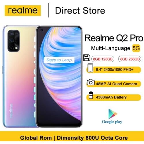 Realme Q2 Pro 5G Mobile Phone 6.4'' FHD+ Dimensity 800U Octa Core 8GB RAM 48MP Rear Camera 4300mAh Android 10.0 Smartphone