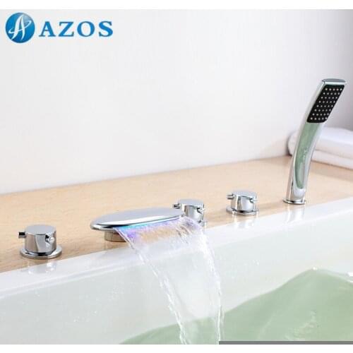 Bathtub Shower Faucets Chrome Polish Bathroom Suana 5pc Sets Showerhead,Diverter,Two Handles,Shower Hose,Waterfall Spout YGWJ089