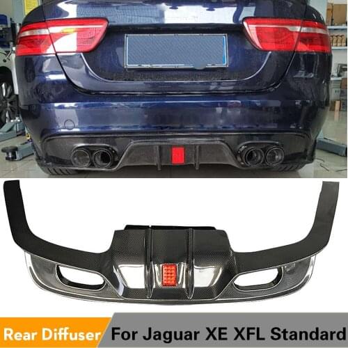Rear Bumper Diffuser Lip Spoiler for Jaguar XE XFL Standard 2016 - 2019 With LED Light Bumper Carbon Fiber
