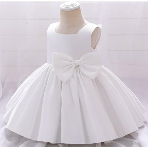Solid Color Pageant Child Baptism 1 Year Birthday Dress For Baby Girl White Princess Dresses Party Dress Bow Fluffy Costumes