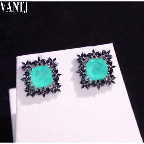 Vantj Created Gemstone Paraiba Earring Sterling 925 Silver Aquamarine for Women Lady Fine Jewelry Gift Wholesale