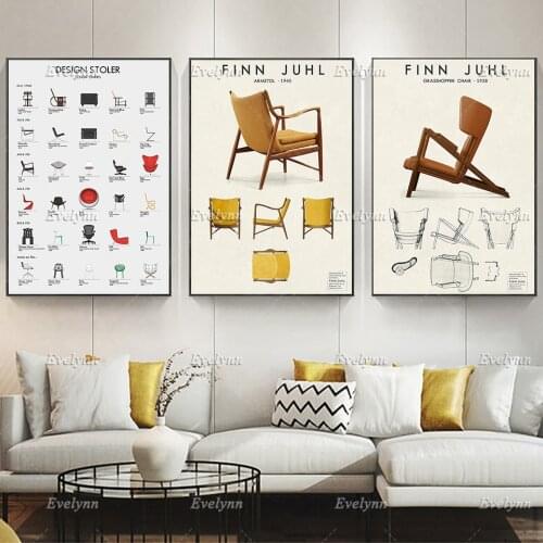 Danish Design Chairs Vintage Posters, Scandinavian Danish Furniture Print, Finn Juhl Design Chairs,Wall Art Home Decor Canvas