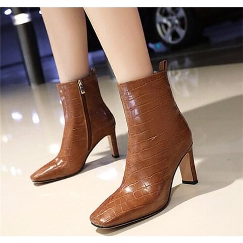 2021 New hot sale ankle boots fashion square toe high heels women boots autumn winter Ladies boots brown black green beige