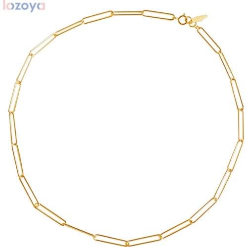 LOZOYA 925 Sterling Silver Gold Geometric Long Women Fashion Chain Horoscope Choker Square Necklace Adjustable Jewelry