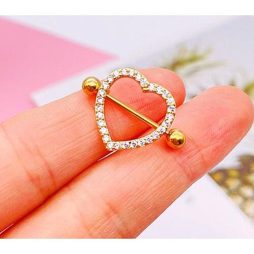 1Pc Stainless Steel Breast Piercing Jewelry Heart Zircon Nipple Piercing Bar Nipple Rings Shield Cover Barbell Sexy Piercings