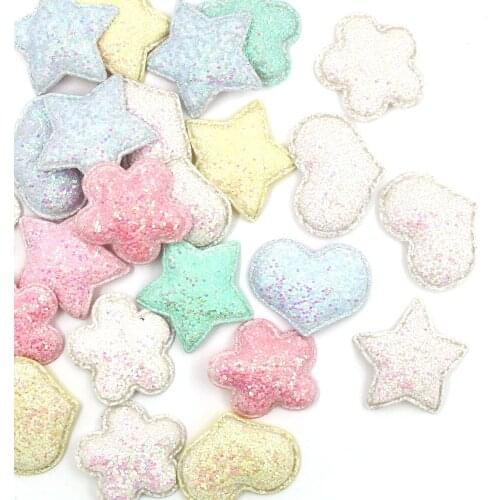 10Pcs Colorful Sequin Patches Heart/Star/Flower Shape Kawaii Padded Glitter Patch For Hair Clip Sew Applique DIY Cake Decoration