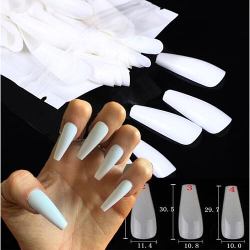 100 Pcs Fake Nails Solid Color Long Ballerina Simple Fake Nails Extension Nails Art UV Gel Acrylic Manicure Full False Nail Tips