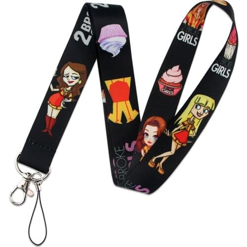 20pcs 2 Broke Girls Lanyards Cool Neck Strap webbings ribbons Phone Keys ID Card Holder Lanyard For Keys DIY Hang Ropes