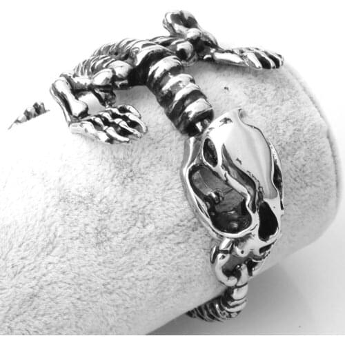 50mm New Arrive Stainless Steel Silver Color Tyrannosaurus Dinosaur Skeleton Cuff Bangle Cool Mens Boys Jewelry Fashion Style