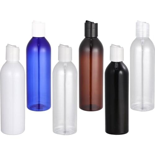 6pcs 250ml Press Type Lid Travel Bottles Portable Cosmetic Container Empty Bottle for Shampoo Lotion (Transparent Bottle and Lid
