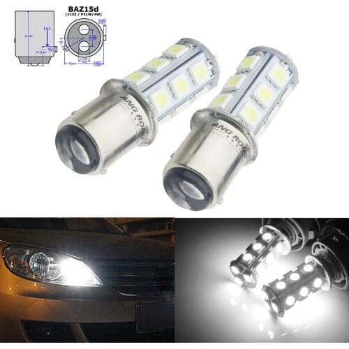 ANGRONG 10X P21/4W 566 BAZ15d 18 SMD LED Brake Stop Tail Bulb Reverse Light DRL, Rear Fog Light White 6000K 12V