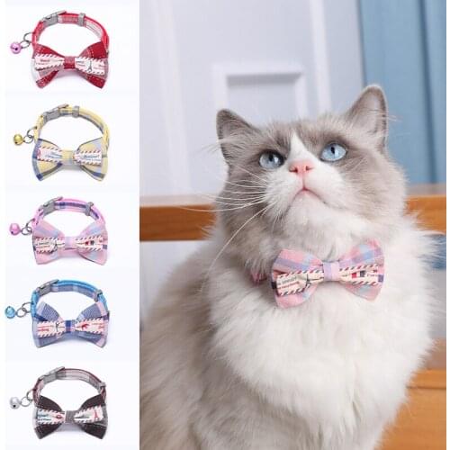 Pet Cat Bowknot Collar Adjustable Plaid Cat Accessories with Bell for Puppy Kitten Bow Tie Lovely Pet Product