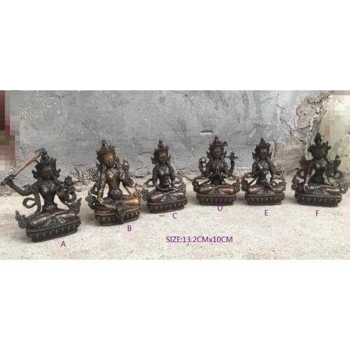 Free Shipping 13.2cm Tibet Buddhism Fane Bronze Green White Tara Kwan-Yin Bodhisattva Goddess Manjusri Four Arms Buddha Statue