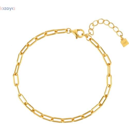 LOZOYA 925 Sterling Rock Punk Plain Silver Gold Horoscope Chain Bracelet Adjustable Square Rock Punk Bangle Women Fine Jewelry