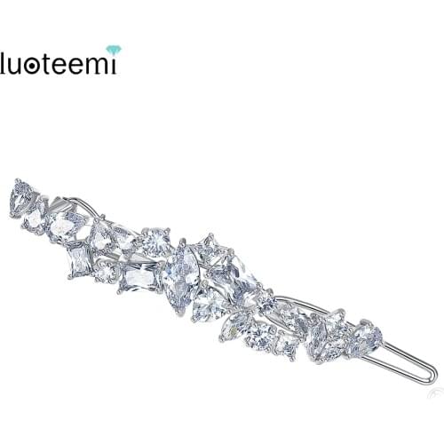 LUOTEEMI Brand Design Bridal Hair Clips for Women Wedding Paved Luxury Cubic Zircon Hair Accessories Hairpins Fashion Jewelry