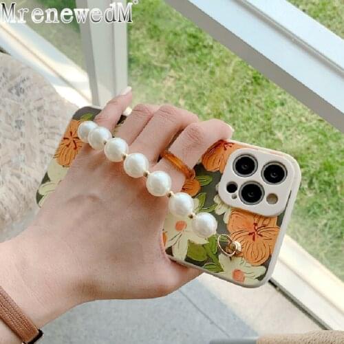 Wrist Strap Flowers phone Cases For iPhone 12 11 Pro MAX X XR XS MAX 7 8 6 6s Plus SE 20 Soft TPU Cover Hand Band Anti-fall Case