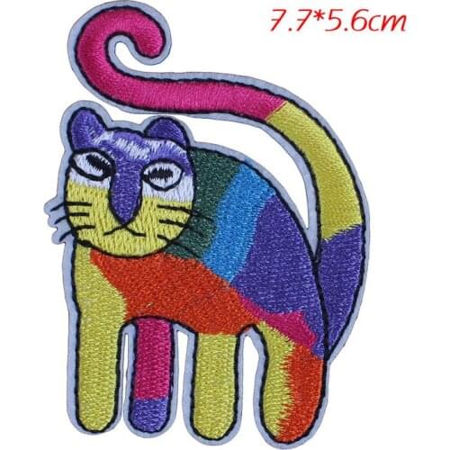 Colored Flower Cat Embroidered Patches for Clothing Iron on Transfer Appliques DIY Cute Clothes Badge Sticker for Backpack Patch