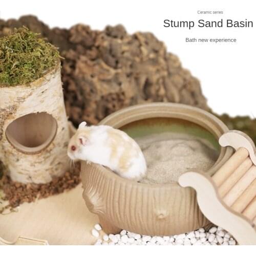 Stump Shape Ceramic Hamster Sand Basin Hamster Toilet Chipmunk Golden Bear Small Animal Sand Bath Basin Hamster Accessories