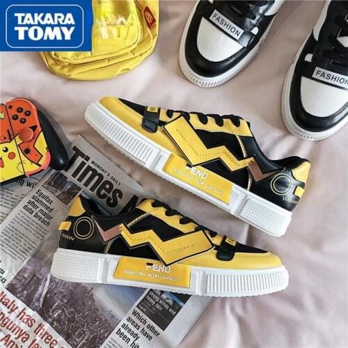 TAKARA TOMY Pokemon Pikachu Anime Fashion Graffiti Classic Couple Vulcanized Shoes Canvas Shoes