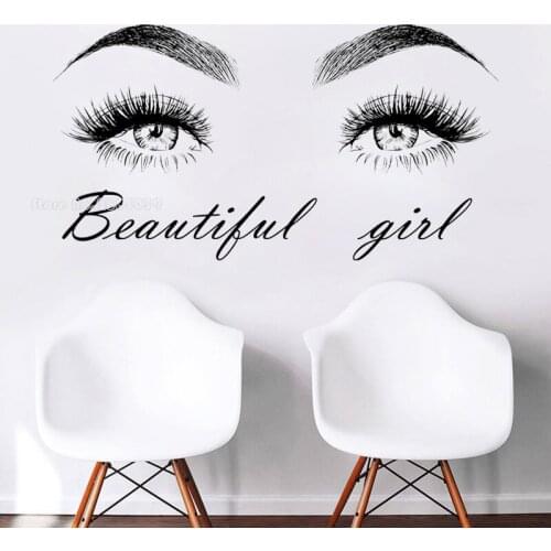 Beautiful Girl Wall Art Sticker Eyelashes Lashes Extensions Wall Decal Eye Eyebrows Wall Decor Beauty salon Wallpapers LL398