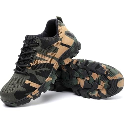 Work Sneakers Men Safety Steel Toe Mens Shoes Camouflage Labor Puncture-Proof Non-slip Walking Shoes Breathable Big Size New