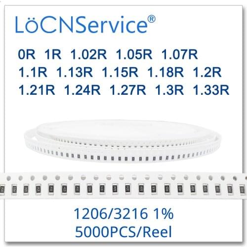 LoCNService 1206 1% 5000PCS 0R 1R 1.02R 1.05R 1.07R 1.1R 1.13R 1.15R 1.18R 1.2R 1.21R 1.24R 1.27R 1.3R 1.33R 3216 Resistor OHM