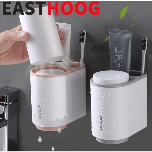 Magnetic Wall Mounted Toothbrush Toothpaste Storage Holder with Cups Bathroom Accessories Tools Household Items