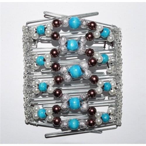 Blue coffee silver pearl metal comb girls women lady wedding pary best gift magic comb 10 pcs /lot