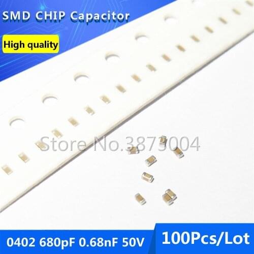 100pcs 0402 680pF 0.68nF 50V COG/NPO 5% Thick Film Chip Multilayer Ceramic Capacitor