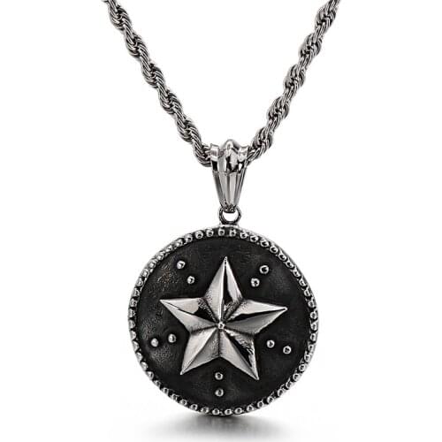 Trendy fashion accessories, creative personality, simple pentagram round brand titanium steel mens pendant