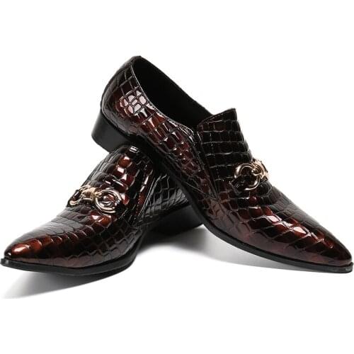 Retro Copper Italy Men Shoes Luxury Gentleman Concert Mens Shoes Crocodile Big Size 38-47 Slip On Party Dress Classic Shoes Men