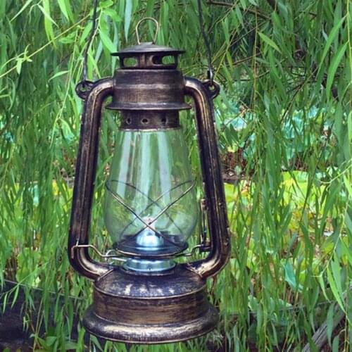 Retro Nostalgic Iron Kerosene Lamp Portable Hanging Lantern Outdoor Camping Light (Bronze)