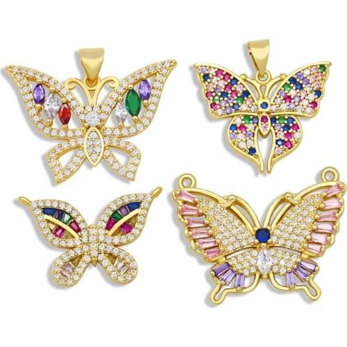 OCESRIO DIY Gold Big Butterfly Pendant For Women Small Butterfly Pendant CZ Nacklace Pendant Jewelry Making Supplies pdta036