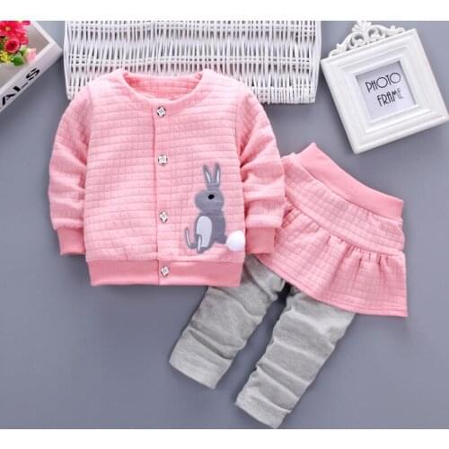 Baby Girl Clothes Fashion 2019 Spring Autumn Cartoon Rabbits Full Sleeved Cardigan coat Leggings Culotte Kids Bebes Jogging Suit
