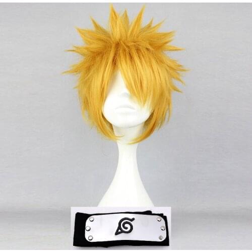 Anime Akatsuki Uzumaki Cosplay Wig Short Golden Fluffy Shaggy Layered Heat Resistant Synthetic Hair Wigs + Wig Cap + Headband