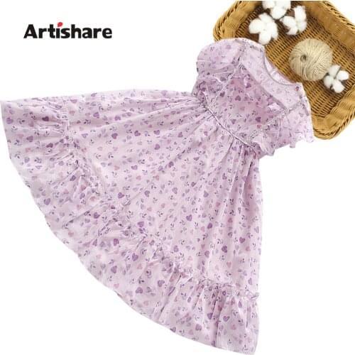 Dress Girl Heart Pattern Dresses For Girl Floral Pattern Party Dress Child Summer Girls Clothing 6 8 10 12 14