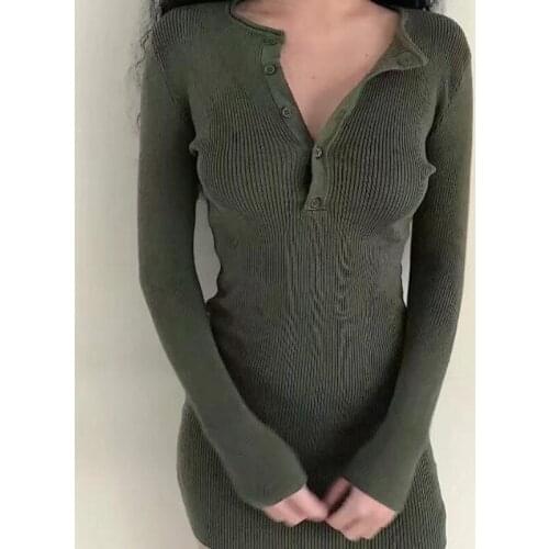 Long Sleeve Dresses For Women 2021 Autumn Vintage Clothes Mini Bodycon Dress Casual Sweater Dress Elegant Knitted Dress Fall