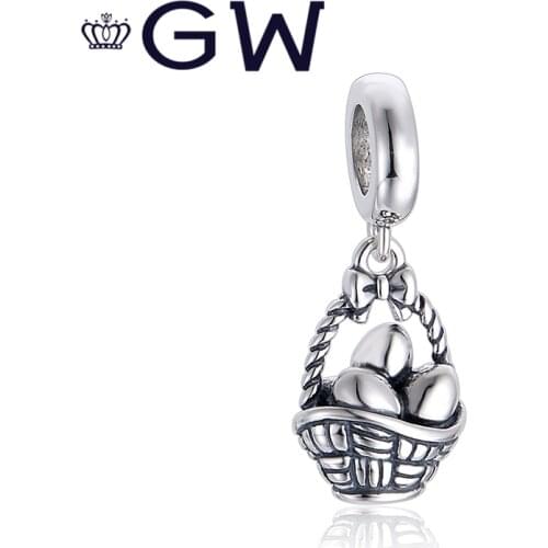 925 Sterling Silver Easter Day A Basket of Eggs Charms Fit Original GW Charm Bracelet DIY Jewelry Gift